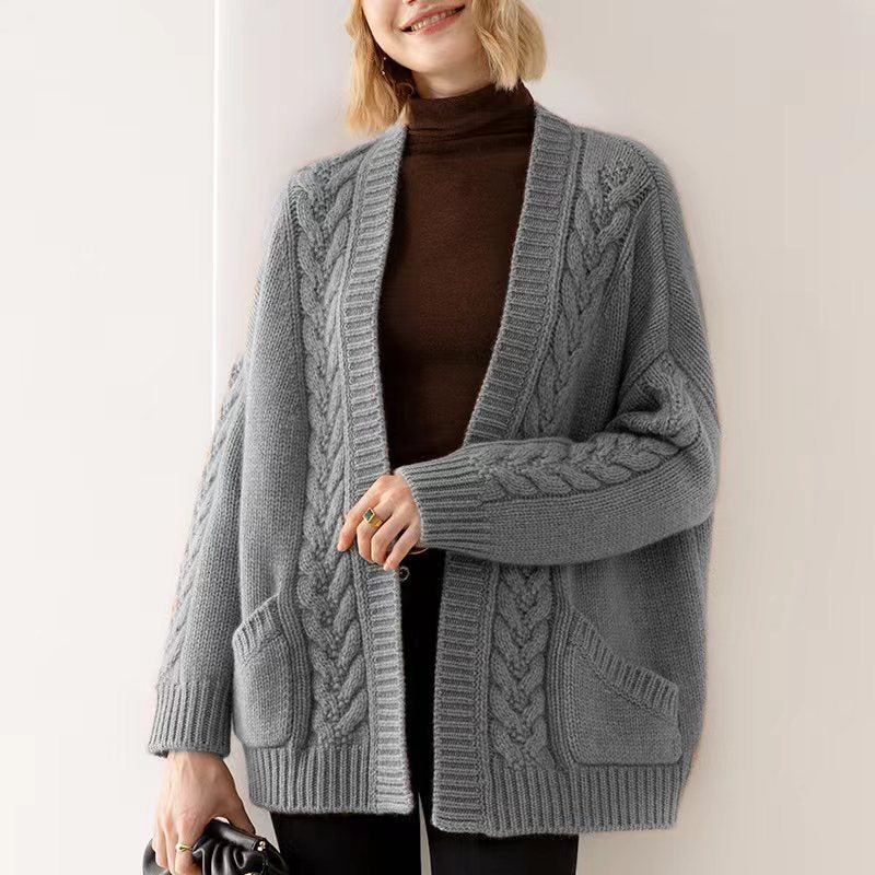 V-neck Temperament Knitted Loose Twist Mid-length Sweater