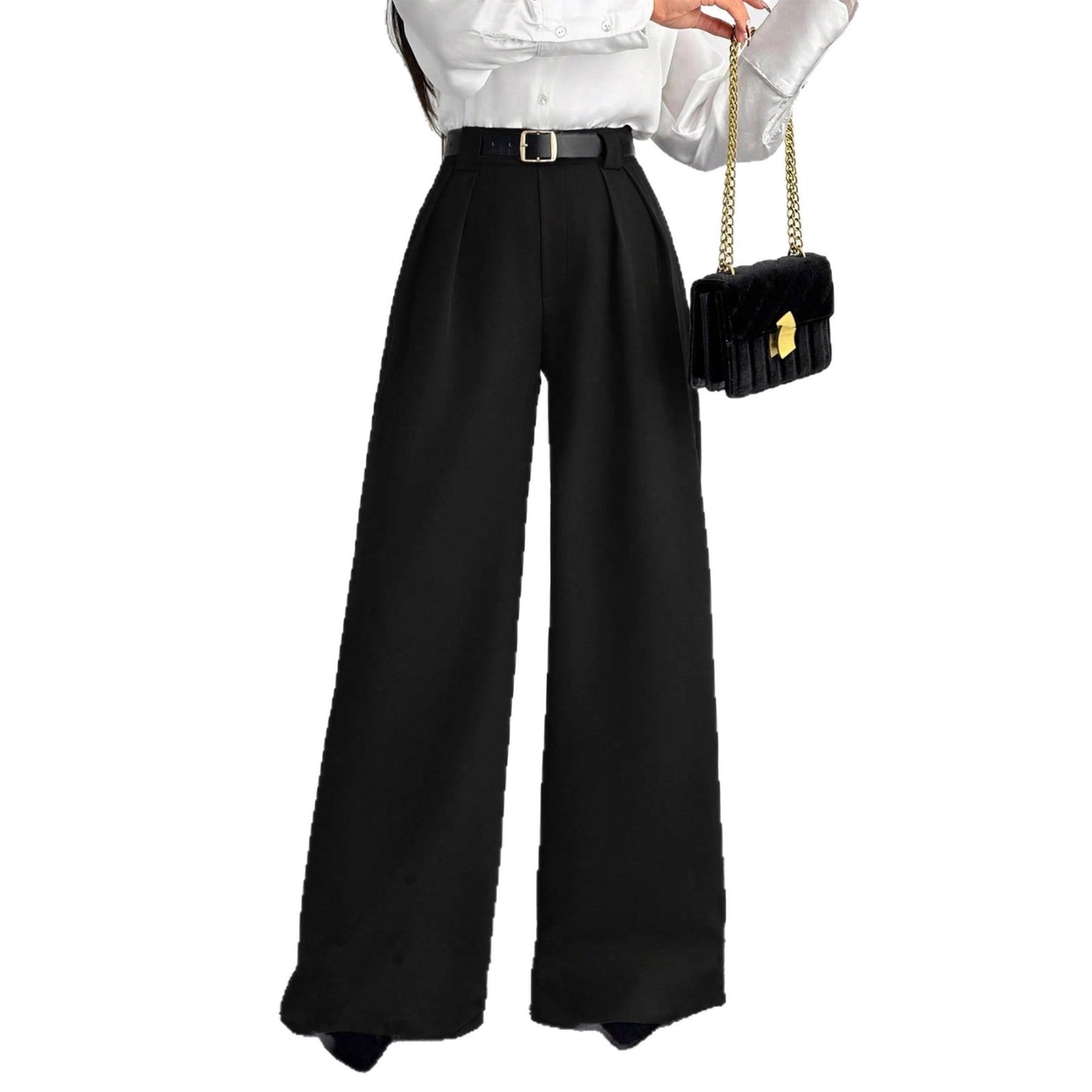Women's Loose-fit, Figure-flattering Solid-color High-waist Wide-leg Pants