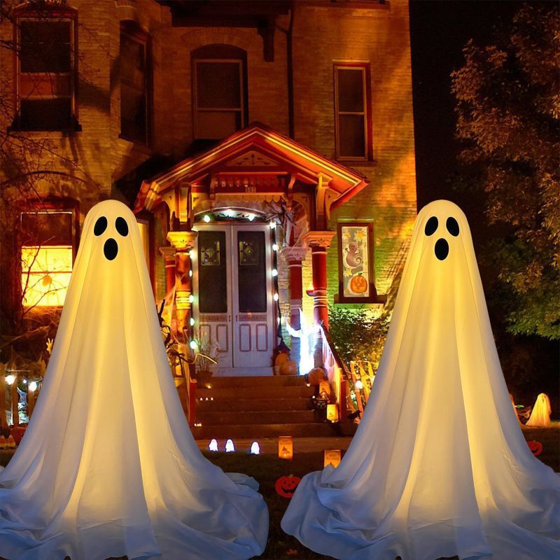 Front Porch Ghost Halloween Decoration Standing With Lighting Chain Battery Powered