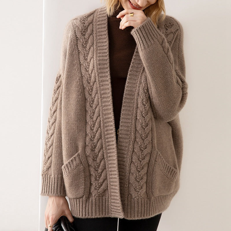 V-neck Temperament Knitted Loose Twist Mid-length Sweater