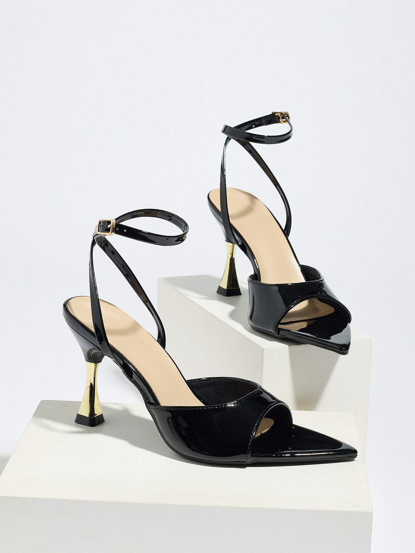 European And American Women's Patent Leather Single-band Pointed Stiletto High-heel Sandals