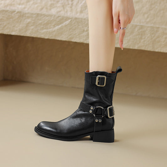 Women's Retro All-matching Chunky Heel Short Boots Shoe