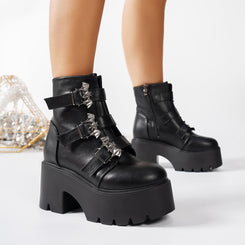 Women's Thick-soled Ankle Boots With Belt Buckle Decoration shoe