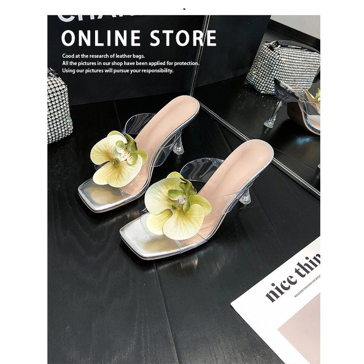 New Flower Decoration Export Large Size Women's High Heel Sandals