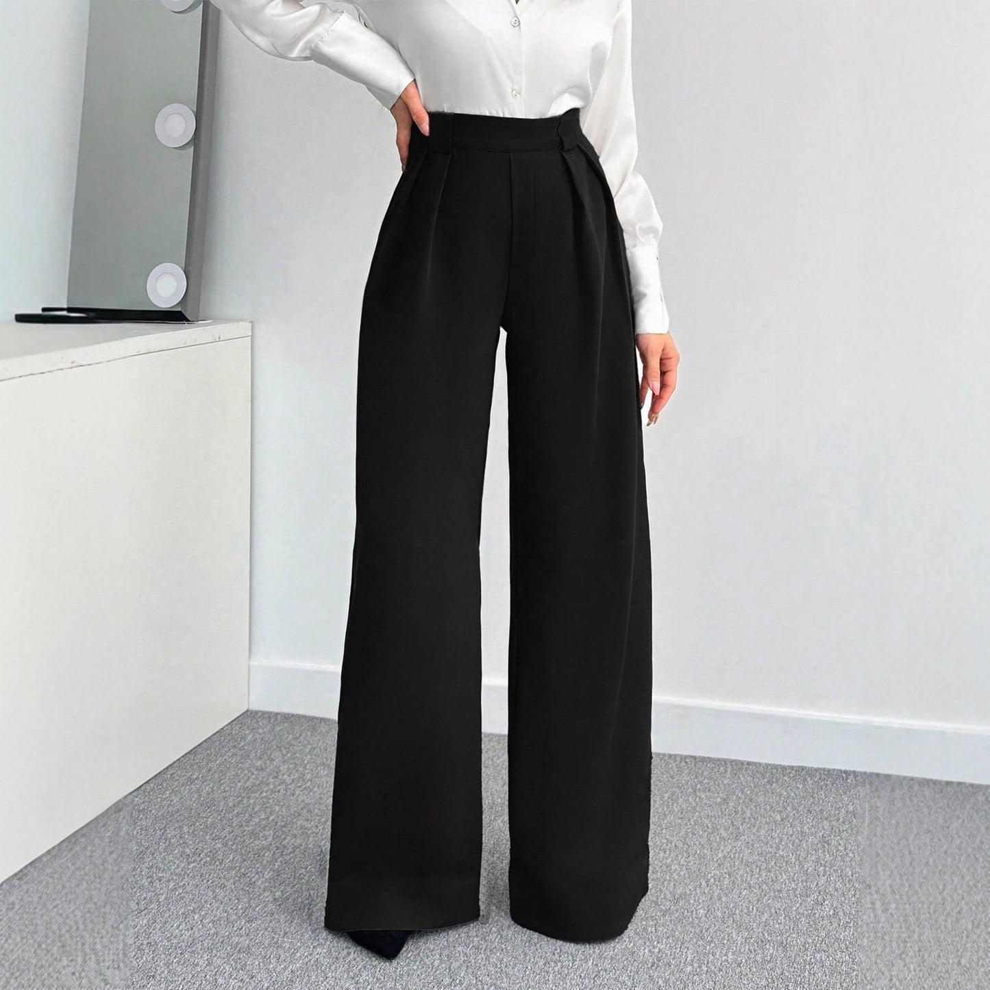 Women's Loose-fit, Figure-flattering Solid-color High-waist Wide-leg Pants